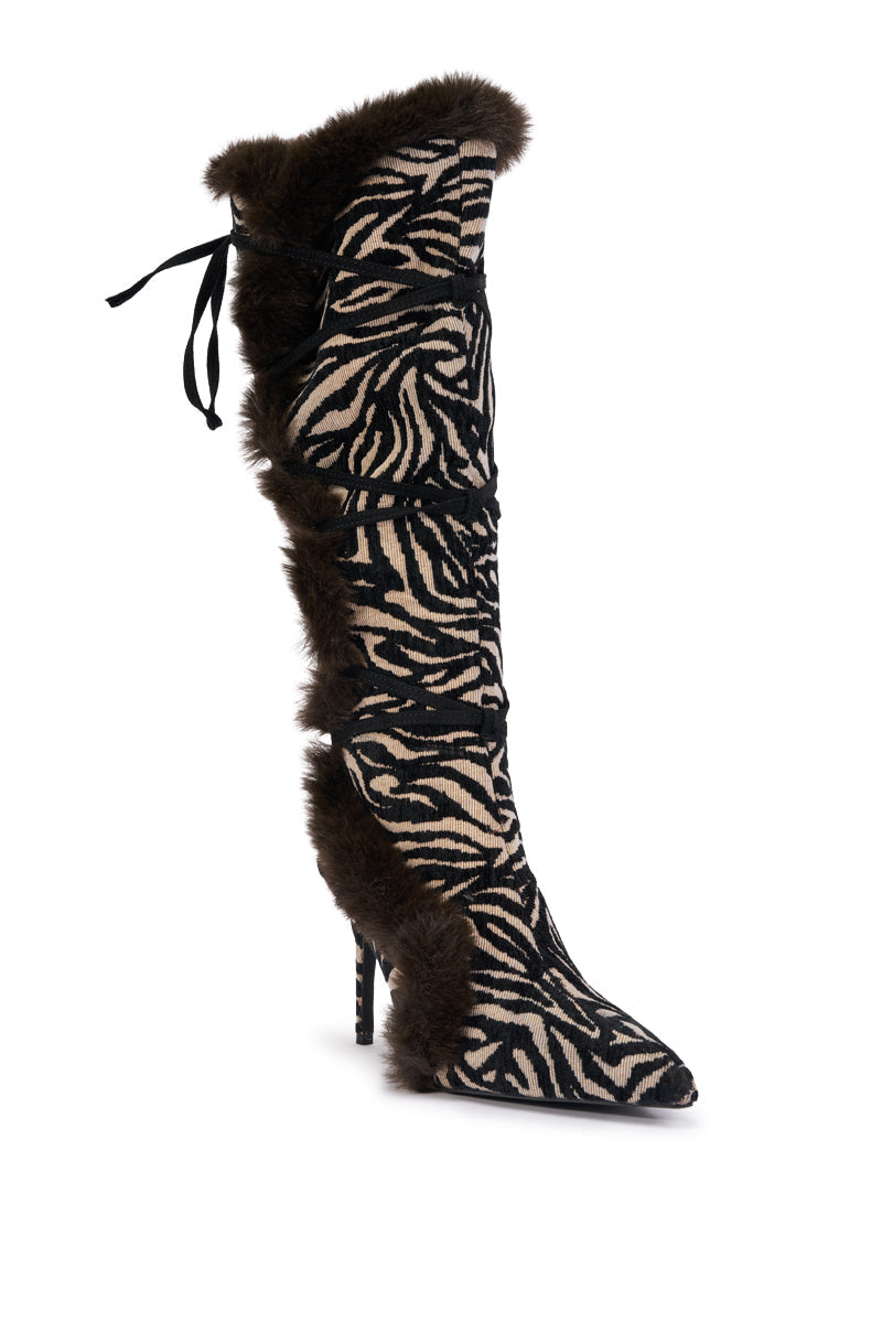 AZALEA WANG PAOLA ZEBRA FUR STILETTO BOOT