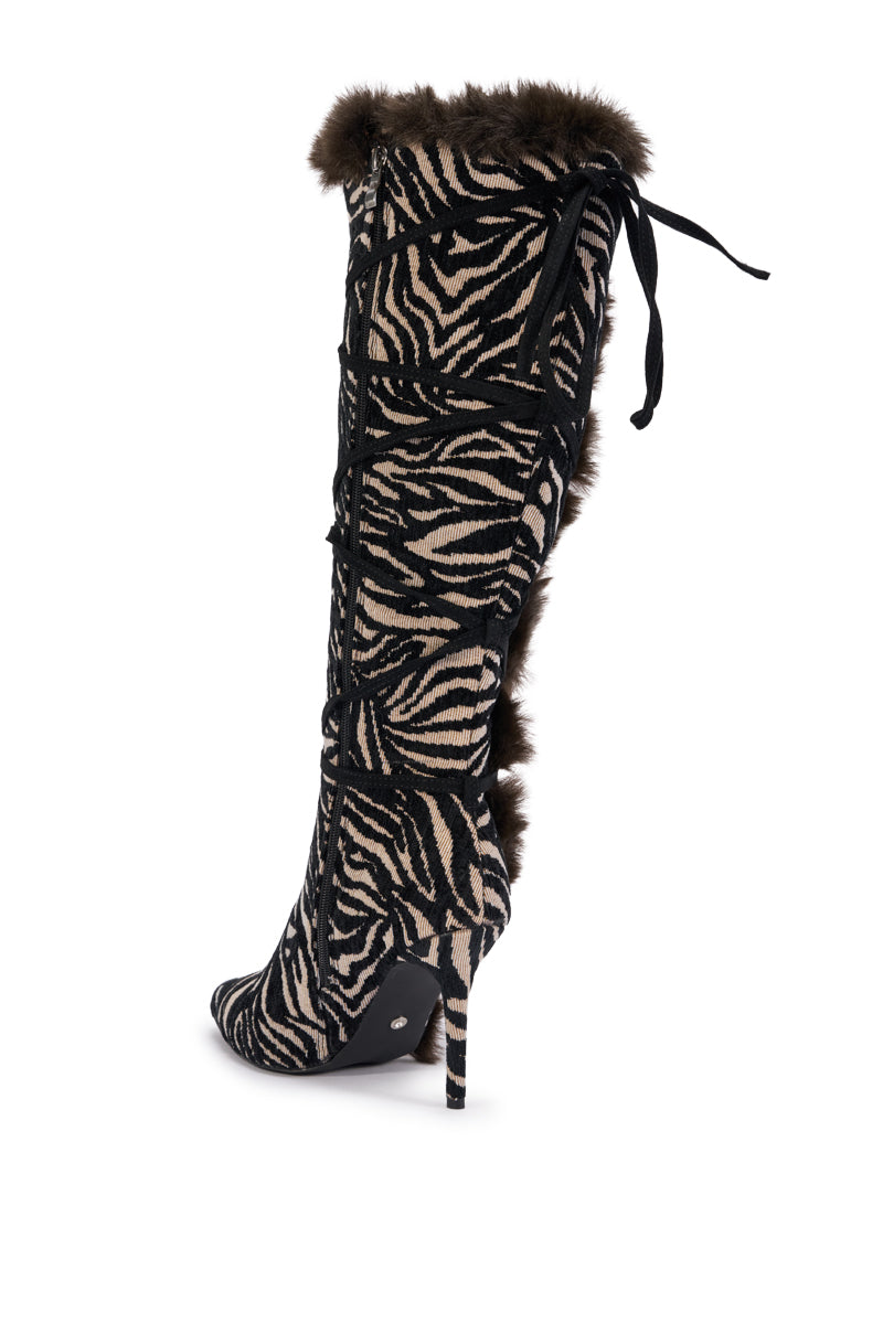 AZALEA WANG PAOLA ZEBRA FUR STILETTO BOOT
