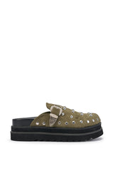 AZALEA WANG PETUNIA OLIVE HARDWARE EMBELLISHED FLATFORM CLOG