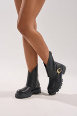 AZALEA WANG PHRIXUS BLACK CHUNKY SHORT SHAFT PU BOOT