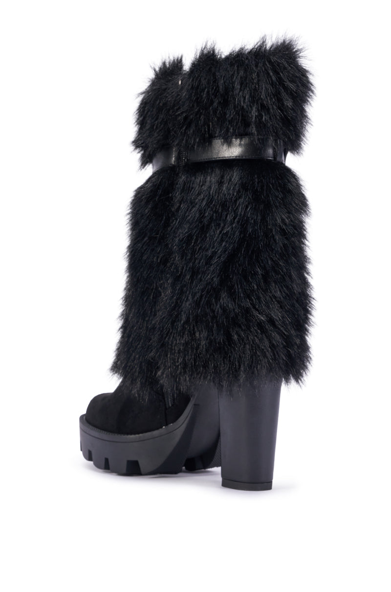 AZALEA WANG PIROSKA BLACK FUR BLOCK BOOTIE