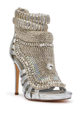 AZALEA WANG PUSHER EMBELLISHED SANDAL IN SILVER