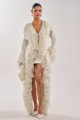 BURRR IT'S COLD OUTSIDE FRINGE OVERSIZED SWEATER IN IVORY