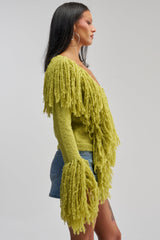 AT YOUR BEST FRINGE CARDIGAN IN CHARTREUSE
