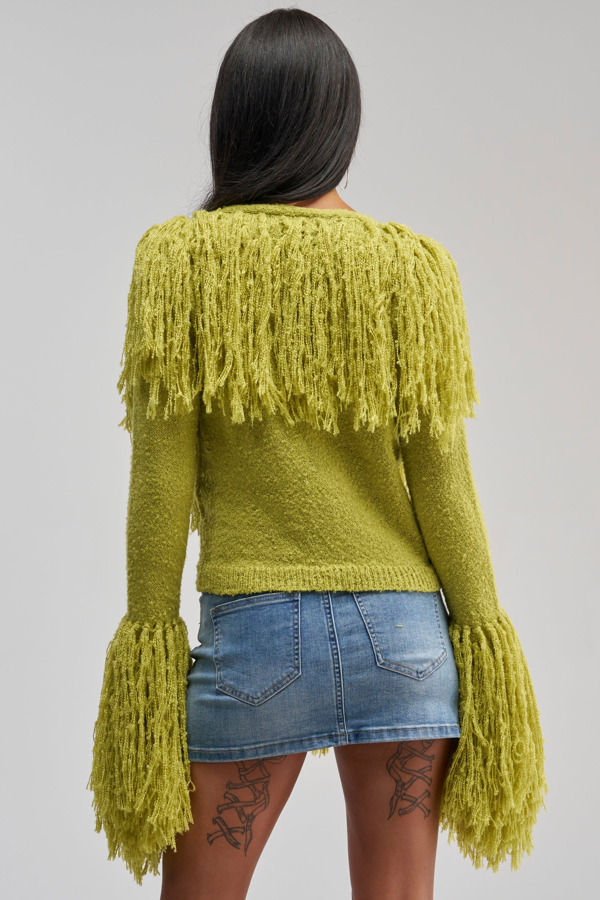 AT YOUR BEST FRINGE CARDIGAN IN CHARTREUSE