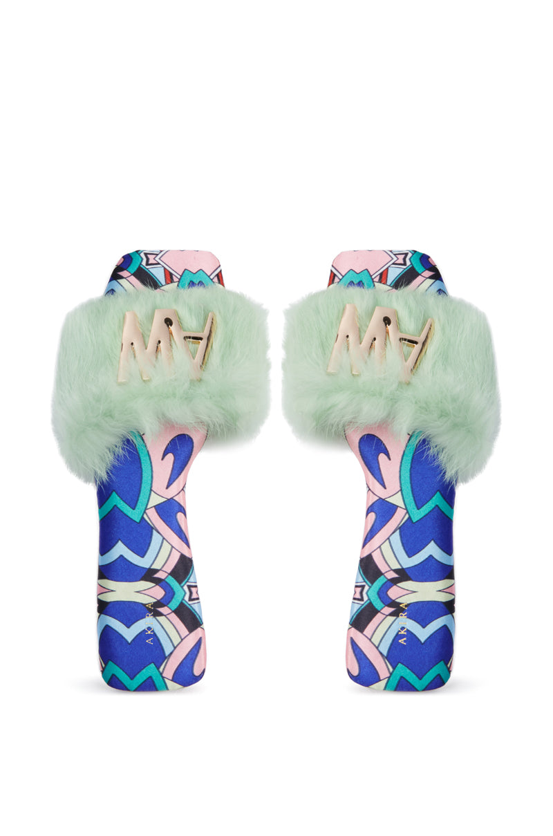 AZALEA WANG RAFAELA GREEN SLIP ON FURRY SANDAL