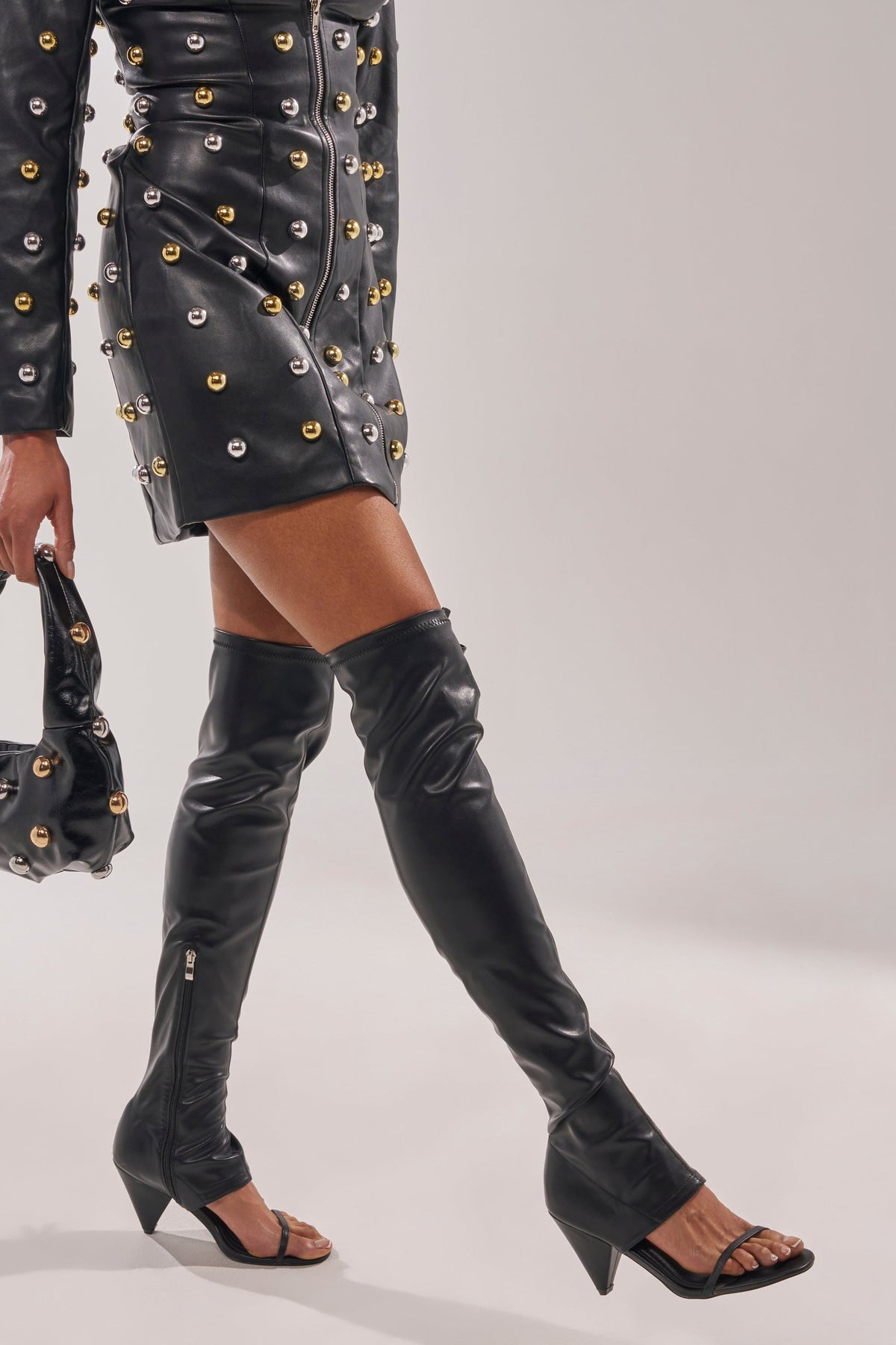 AZALEA WANG RAGNAR BLACK CHUNKY STRETCH PU OVER THE KNEE BOOT