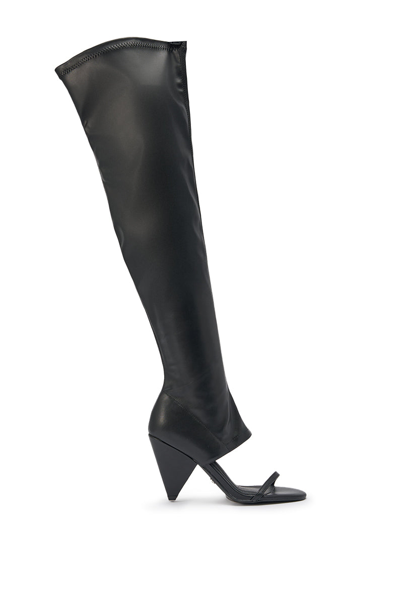 AZALEA WANG RAGNAR BLACK CHUNKY STRETCH PU OVER THE KNEE BOOT