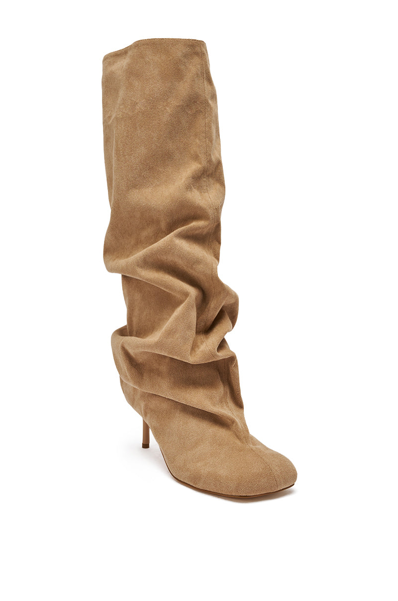 AZALEA WANG RANDALL NUDE RUCHED SUEDE BOOT