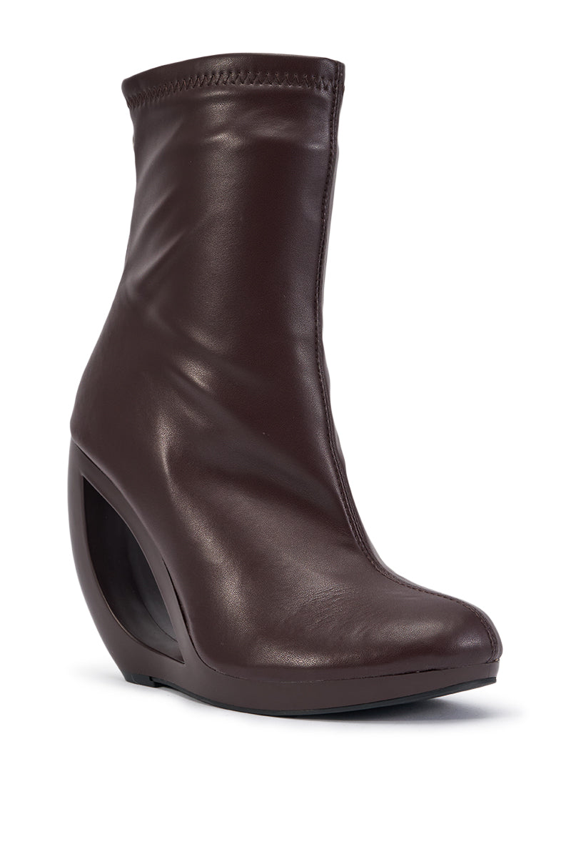 AZALEA WANG RAPTURE CHOCOLATE WEDGE BOOTIE