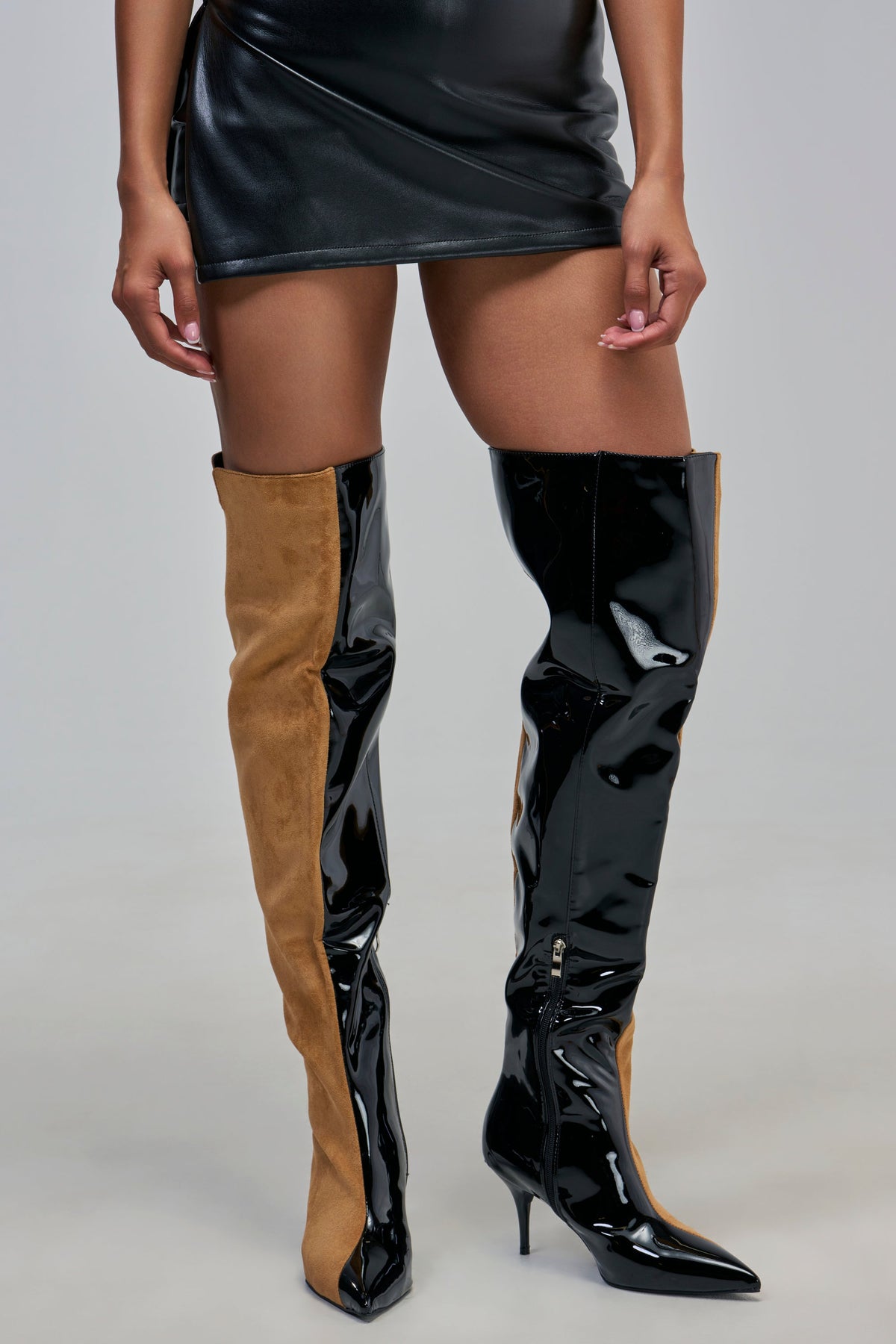 AZALEA WANG REINA TAN AND BLACK COLORBLOCKED STILETTO BOOT