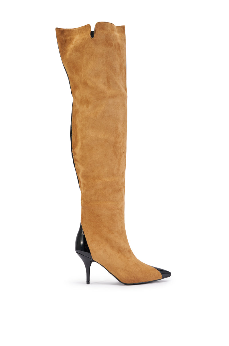 AZALEA WANG REINA TAN AND BLACK COLORBLOCKED STILETTO BOOT