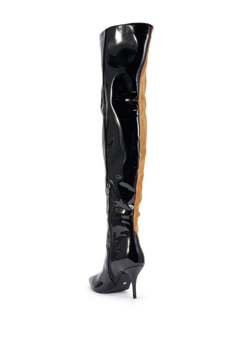 AZALEA WANG REINA TAN AND BLACK COLORBLOCKED STILETTO BOOT