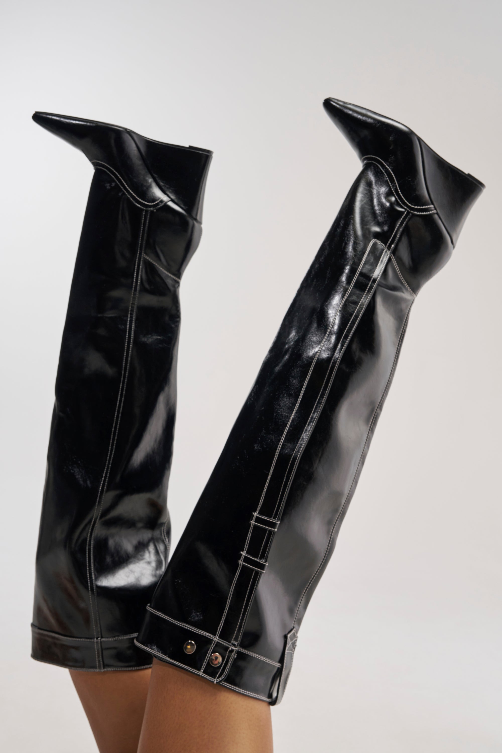 AZALEA WANG RILO BLACK PU OVER THE KNEE WEDGE BOOT