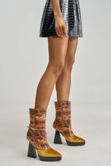 AZALEA WANG ROXANNE BROWN MULTI SNAKE BLOCK BOOTIE