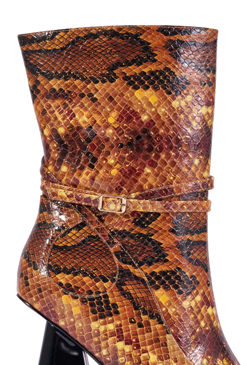 AZALEA WANG ROXANNE BROWN MULTI SNAKE BLOCK BOOTIE