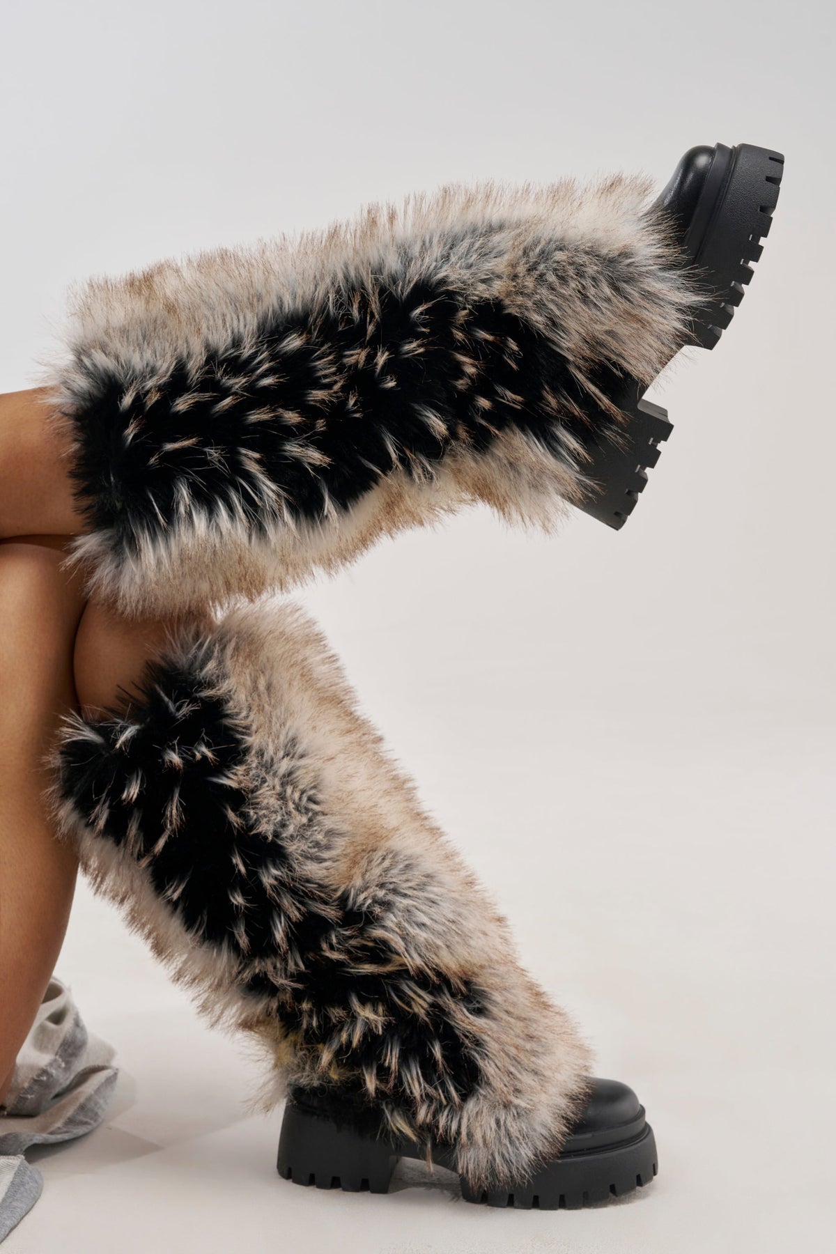 AZALEA WANG SAUGHETTE BROWN MULTI FUR COMBAT BOOT