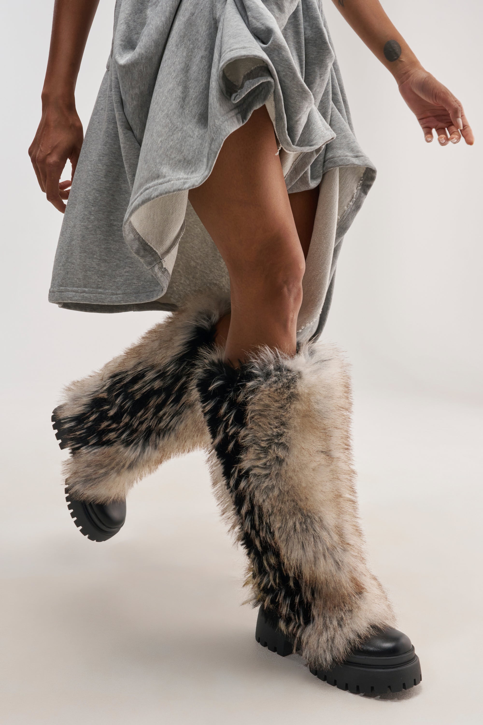 AZALEA WANG SAUGHETTE BROWN MULTI FUR COMBAT BOOT