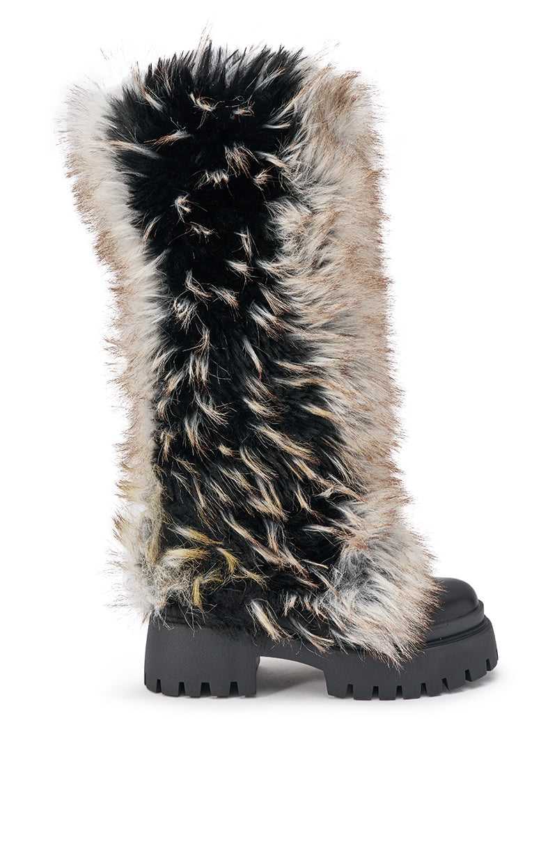 AZALEA WANG SAUGHETTE BROWN MULTI FUR COMBAT BOOT