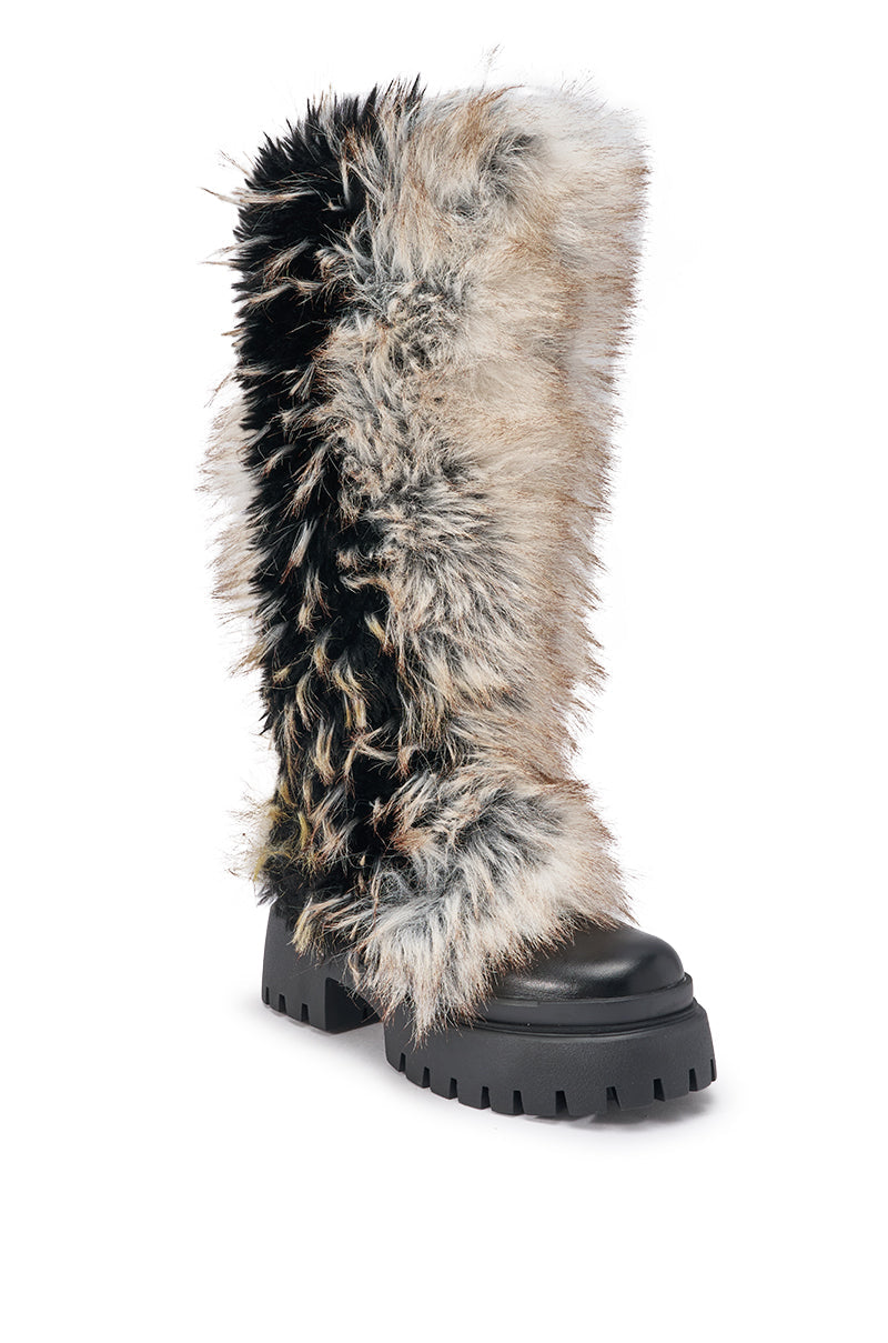 AZALEA WANG SAUGHETTE BROWN MULTI FUR COMBAT BOOT