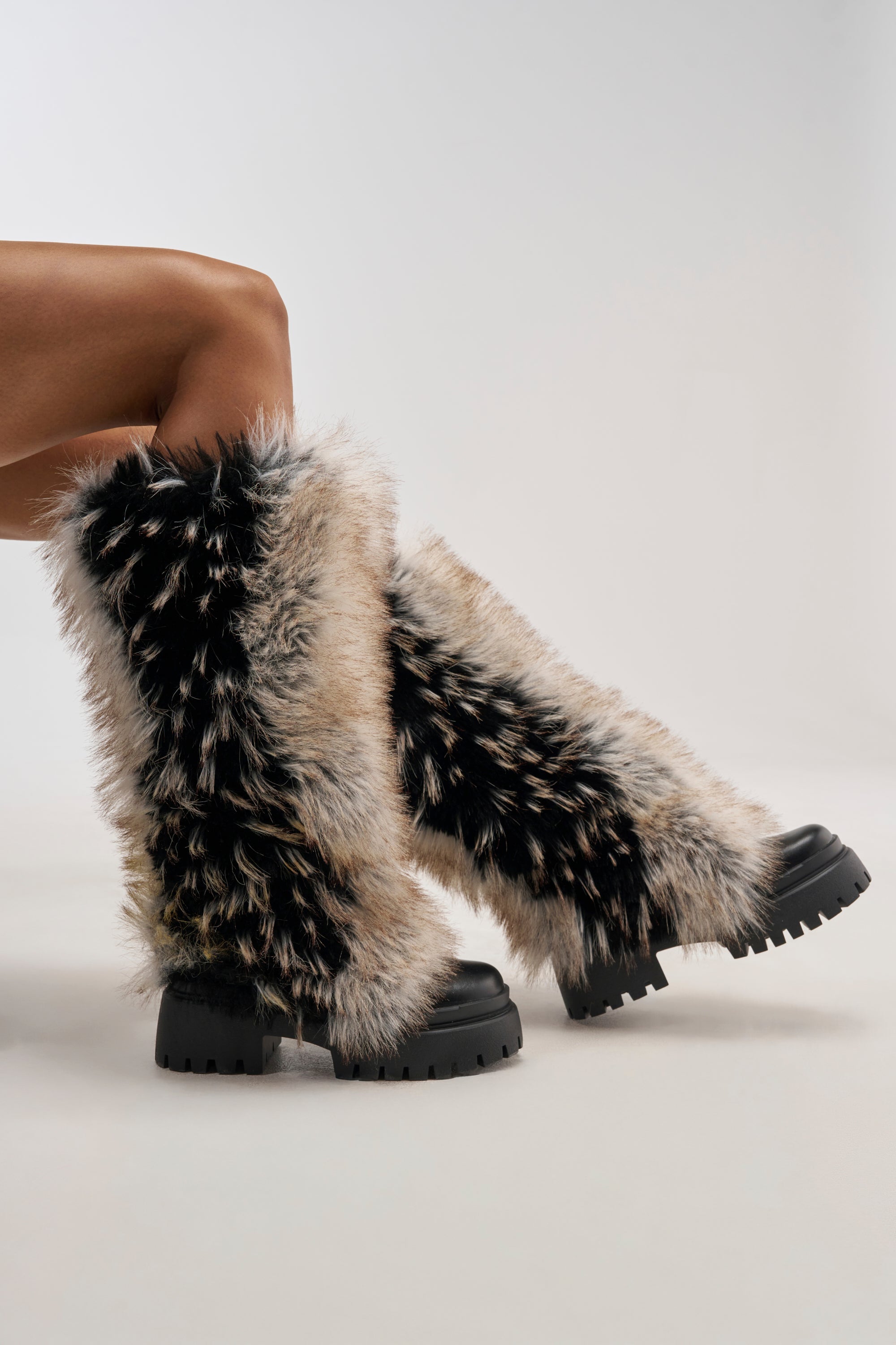 AZALEA WANG SAUGHETTE BROWN MULTI FUR COMBAT BOOT