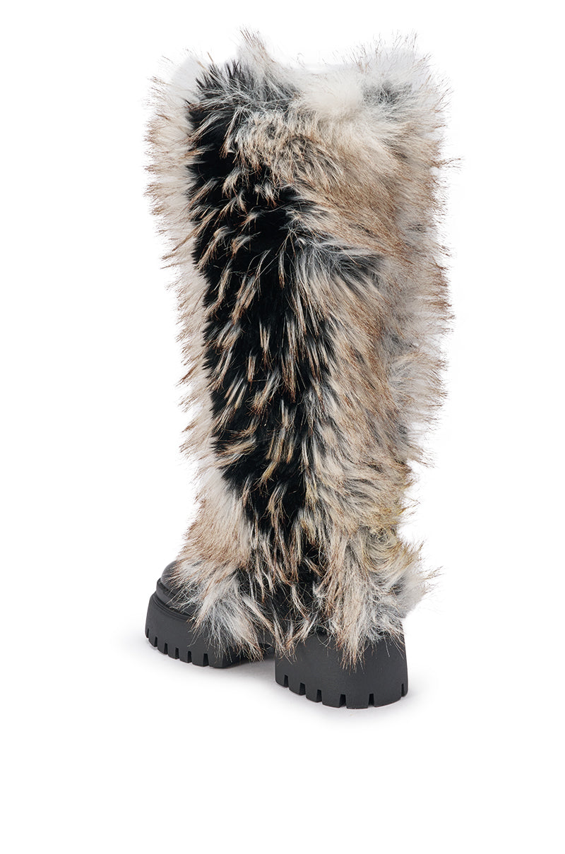 AZALEA WANG SAUGHETTE BROWN MULTI FUR COMBAT BOOT
