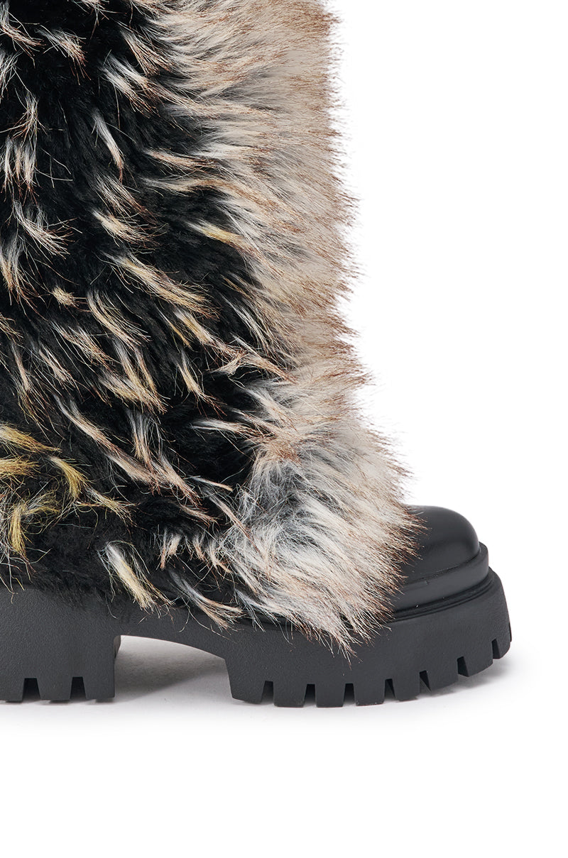 AZALEA WANG SAUGHETTE BROWN MULTI FUR COMBAT BOOT