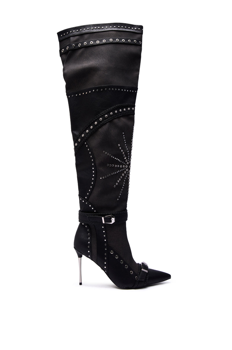 AZALEA WANG SEASON BLACK MULTI EMBELLISHED STILETTO BOOT
