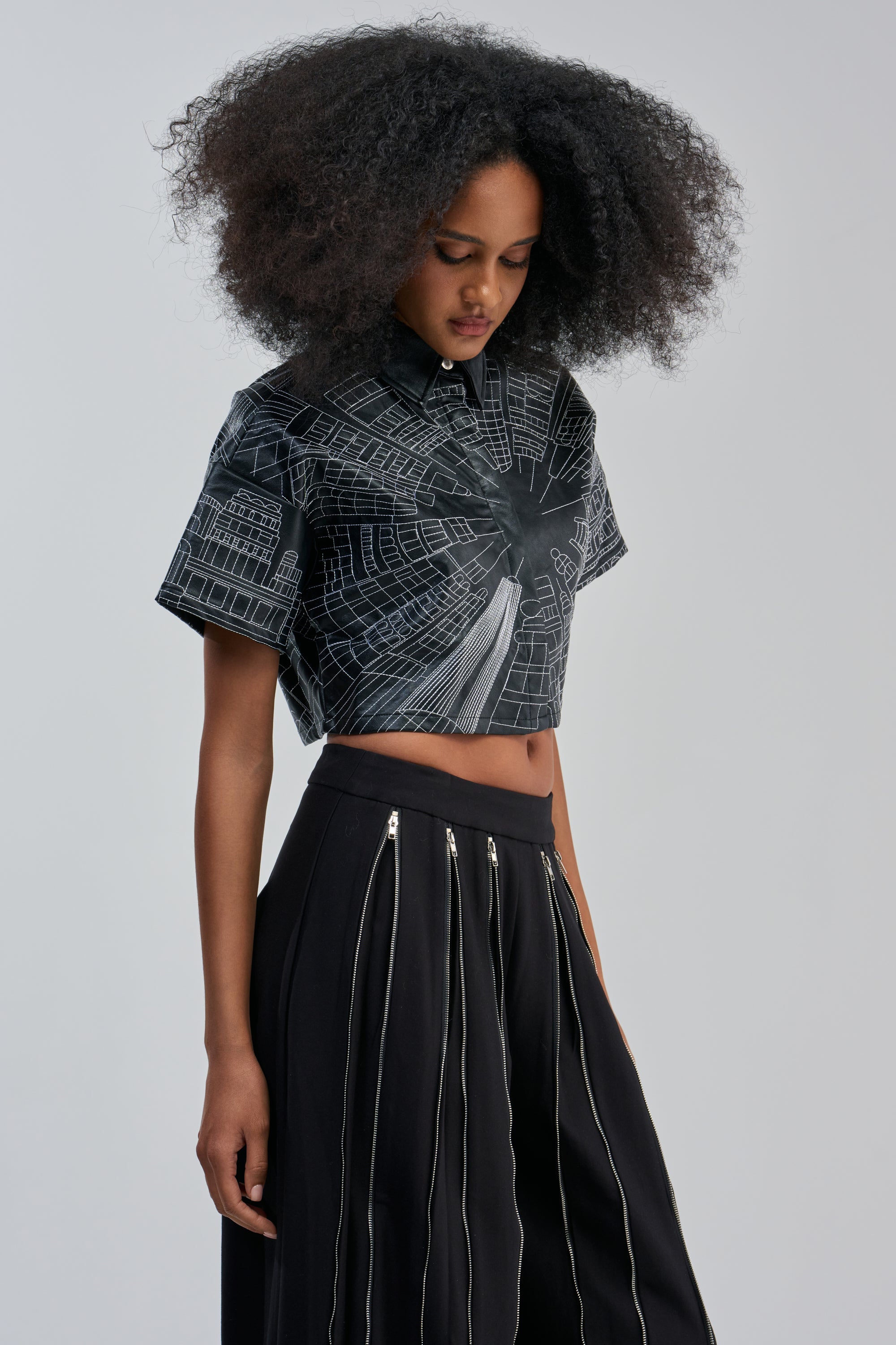 DONT LOOK UP PU CROPPED BUTTON DOWN