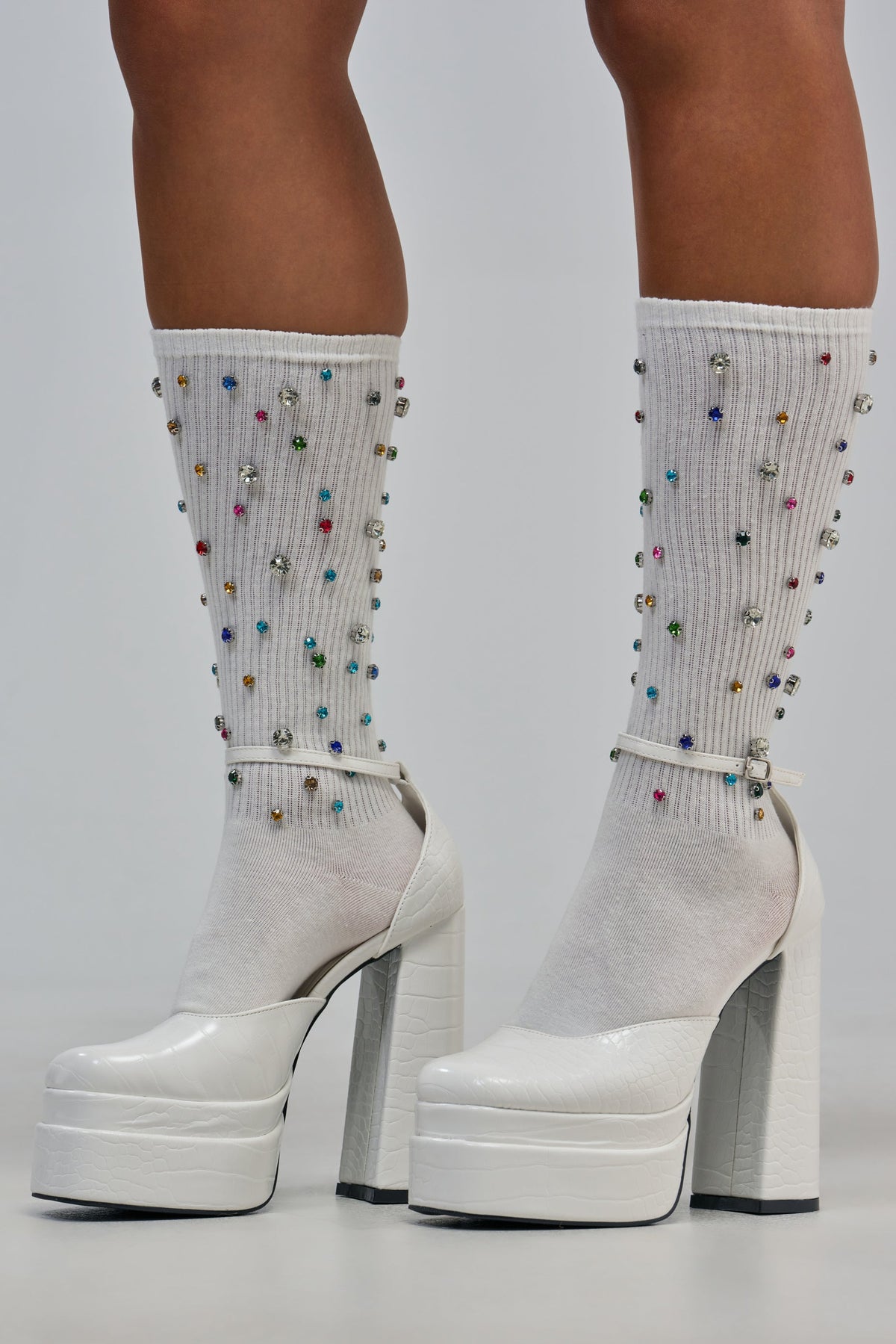 CRYSTAL CONFETTI CREW SOCK IN WHITE