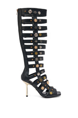 AZALEA WANG GOLD WENTWORTH GLADIATOR TWO TONED HARDWARE EMBELLISHED OPEN TOE SANDAL