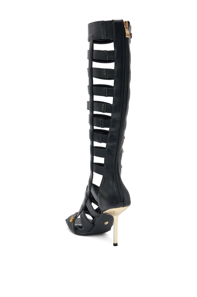 AZALEA WANG GOLD WENTWORTH GLADIATOR TWO TONED HARDWARE EMBELLISHED OPEN TOE SANDAL