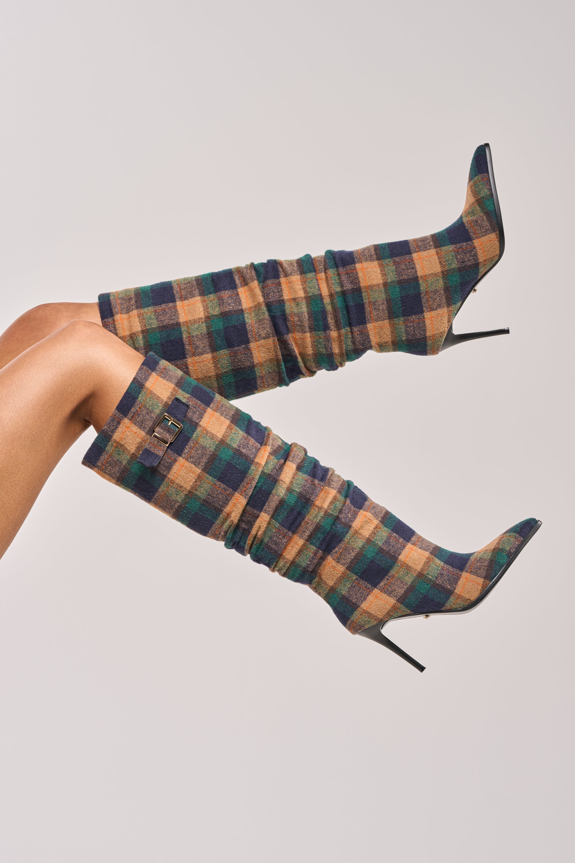 AZALEA WANG WISHBONE PLAID PRINT STILETTO BOOT