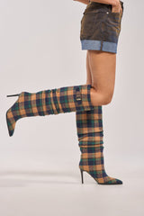 AZALEA WANG WISHBONE PLAID PRINT STILETTO BOOT