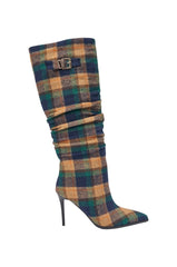 AZALEA WANG WISHBONE PLAID PRINT STILETTO BOOT