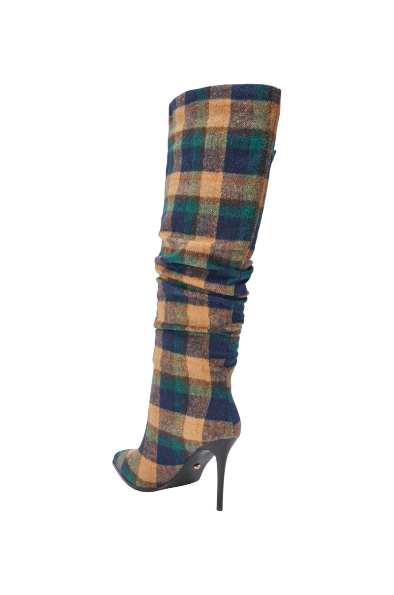 AZALEA WANG WISHBONE PLAID PRINT STILETTO BOOT