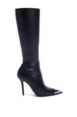 AZALEA WANG XIAO BLACK KNEE HIGH BOOT WITH METAL TOE CAP