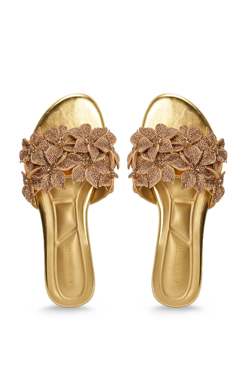 AZALEA WANG YUNA GOLD FLAT GOLD RHINESTONE EMBELLISHED SLIP ON SANDAL
