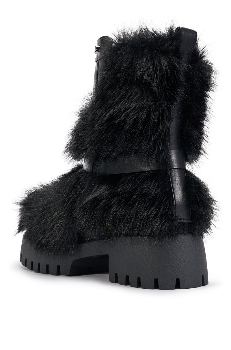 AZALEA WANG ZAYDEN BLACK FUR FLAT BOOTIE