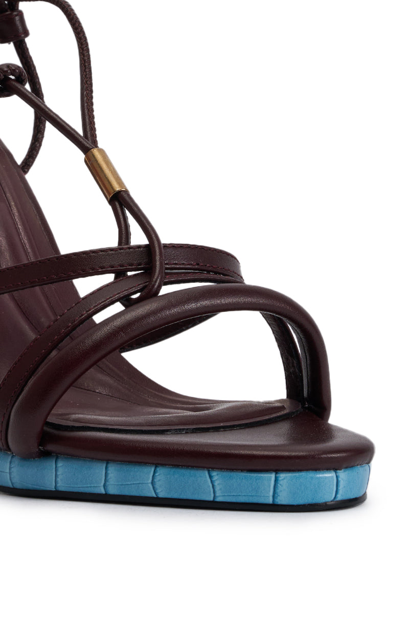 AZALEA WANG ZIVI BURGUNDY MULTI CONTRAST PLATFORM SANDAL