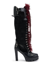 AZALEA WANG ZURI BLACK MULTI FUR LUG SOLE BOOT