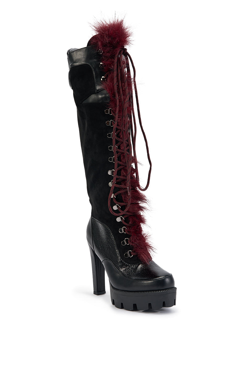 AZALEA WANG ZURI BLACK MULTI FUR LUG SOLE BOOT