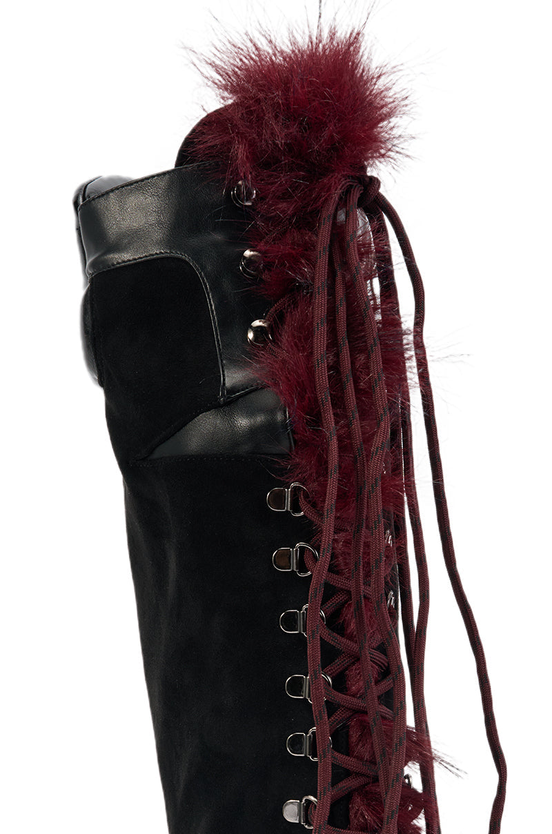 AZALEA WANG ZURI BLACK MULTI FUR LUG SOLE BOOT