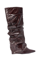 AZALEA WANG ZYLLA MAHOGANY WEDGE KNEE HIGH BOOT