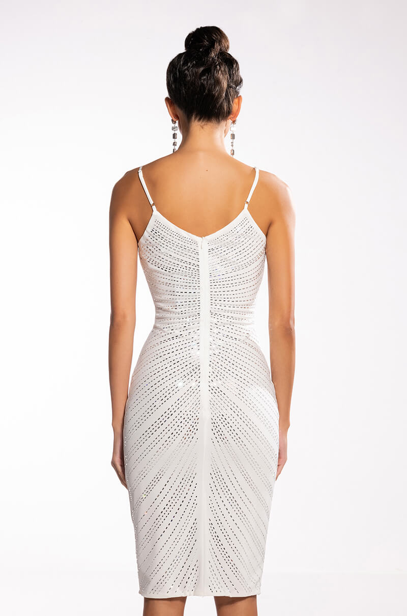 ALL IN ALL OVER RHINESTONE MIDI DRESS