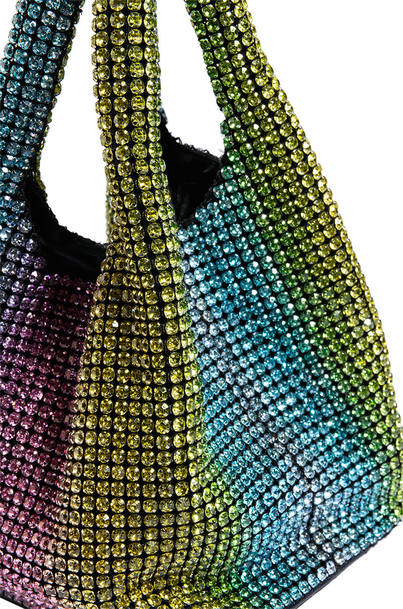 ALL YOU NEED IS LOVE RHINESTONE BUCKET BAG