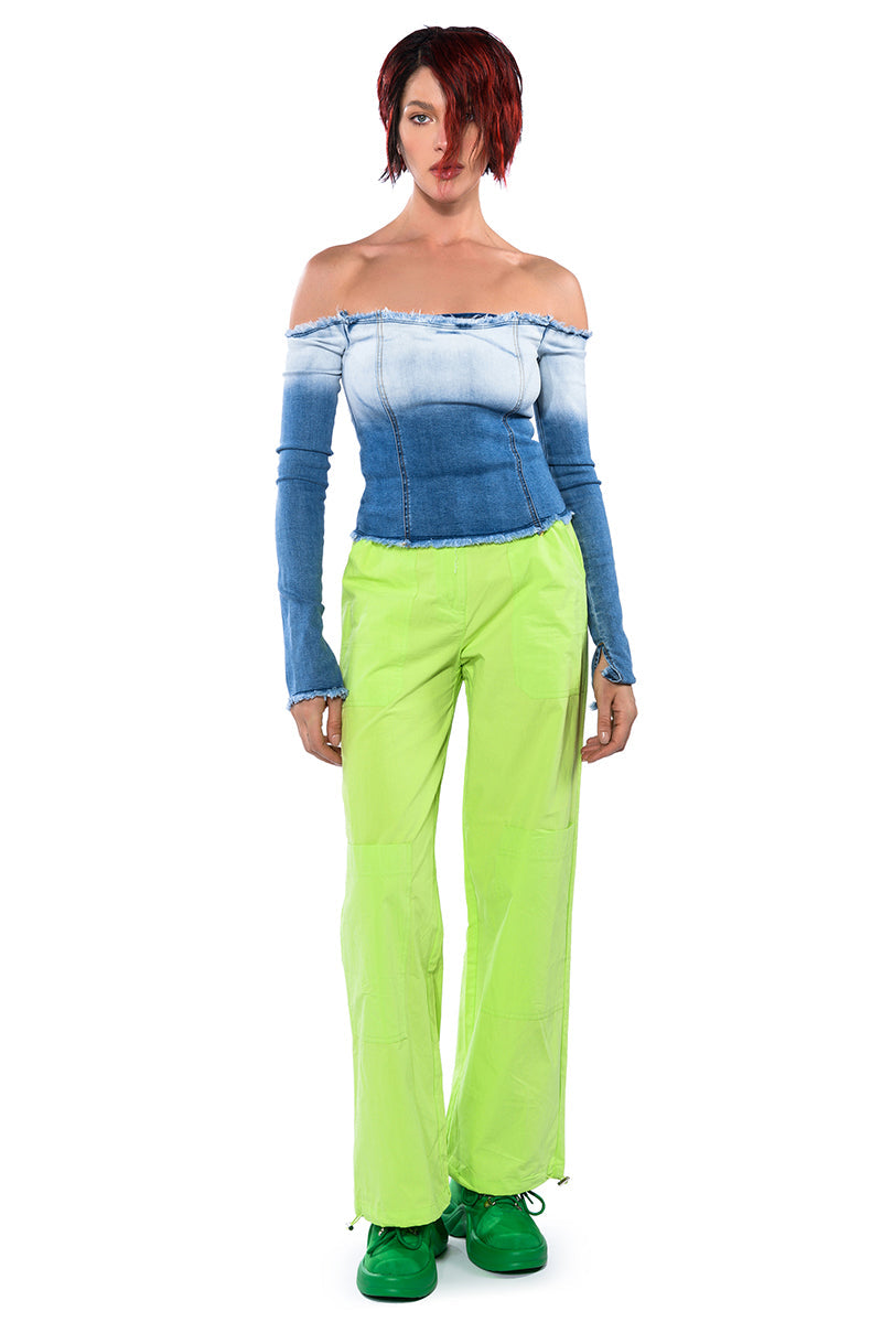 AURA OFF THE SHOULDER DENIM TOP