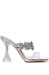 AZALEA WANG BARBADOS CHUNKY MULE JEWEL PUMP IN SILVER
