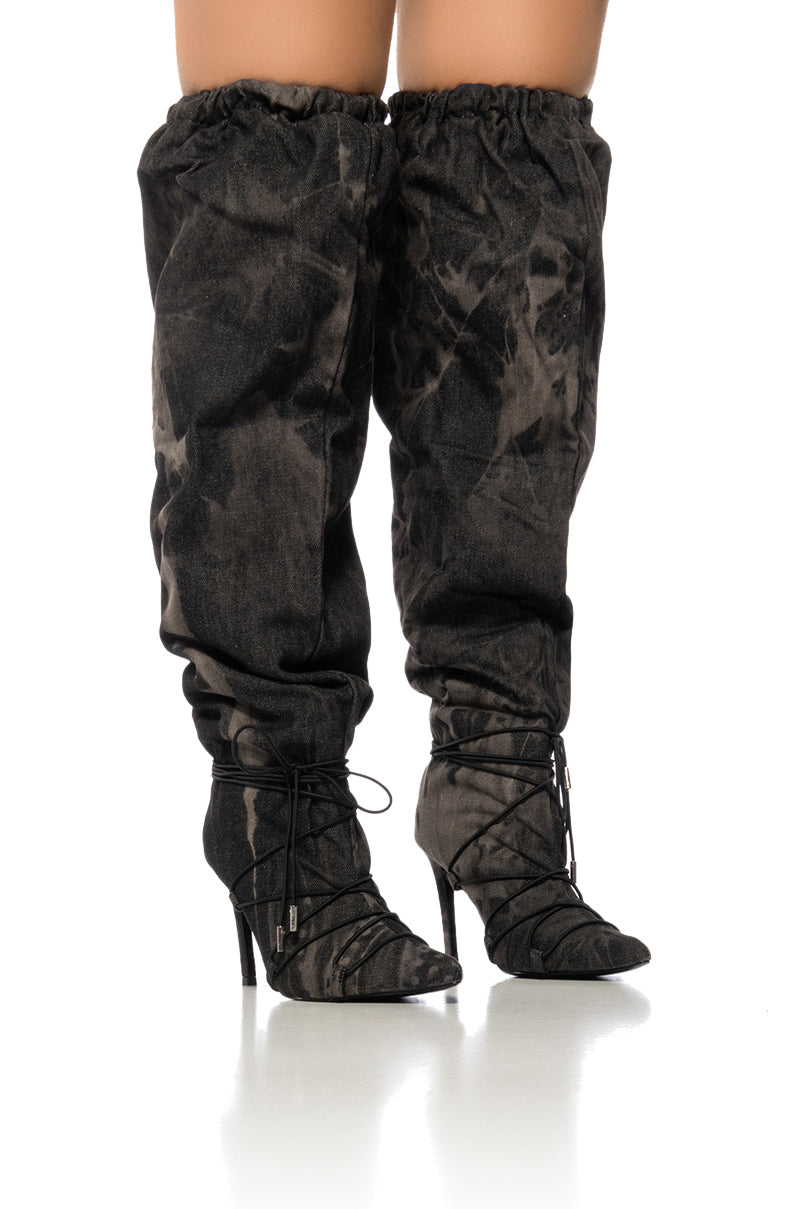AZALEA WANG BEXLEY GRAY DENIM WASH BOOT