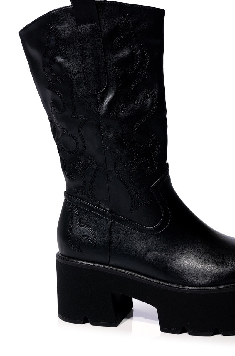 AZALEA WANG BLIZZARD CHUNKY WESTERN BOOT IN BLACK